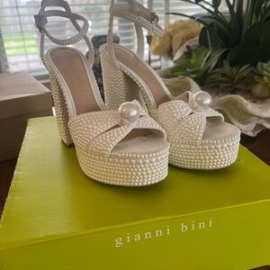 Gianni Bini Kemara Two Open Toe Embellished Pearl Studded Platform Sandals